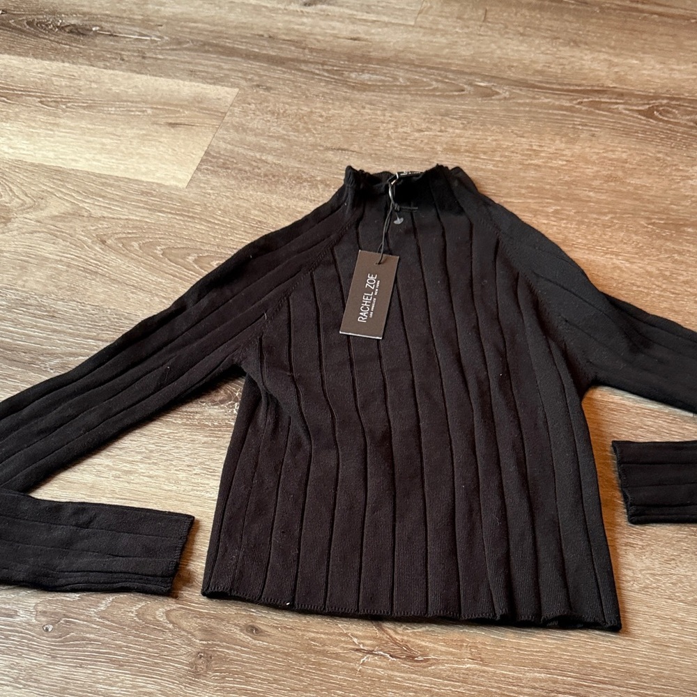 Rachel Zoe Black Ribbed Long Sleeve Sweater Small